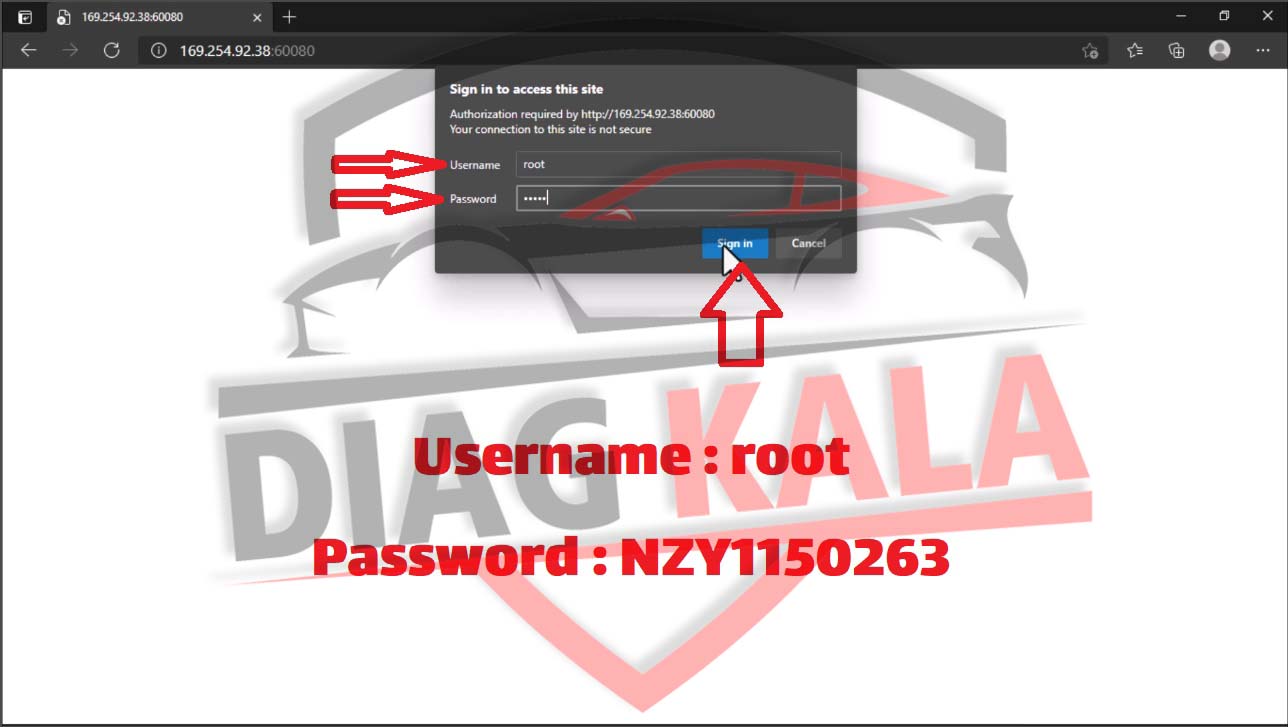 نام کاربری Root و رمز عبوز HZK را برای ورود به بخش رابط وارد کرده و دکمه Sign in را بزنید